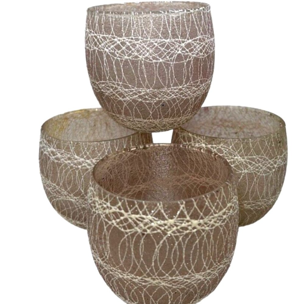 Vintage 1950s Color Craft Peach Spaghetti Roly Poly Lowball Tumblers Set of 4